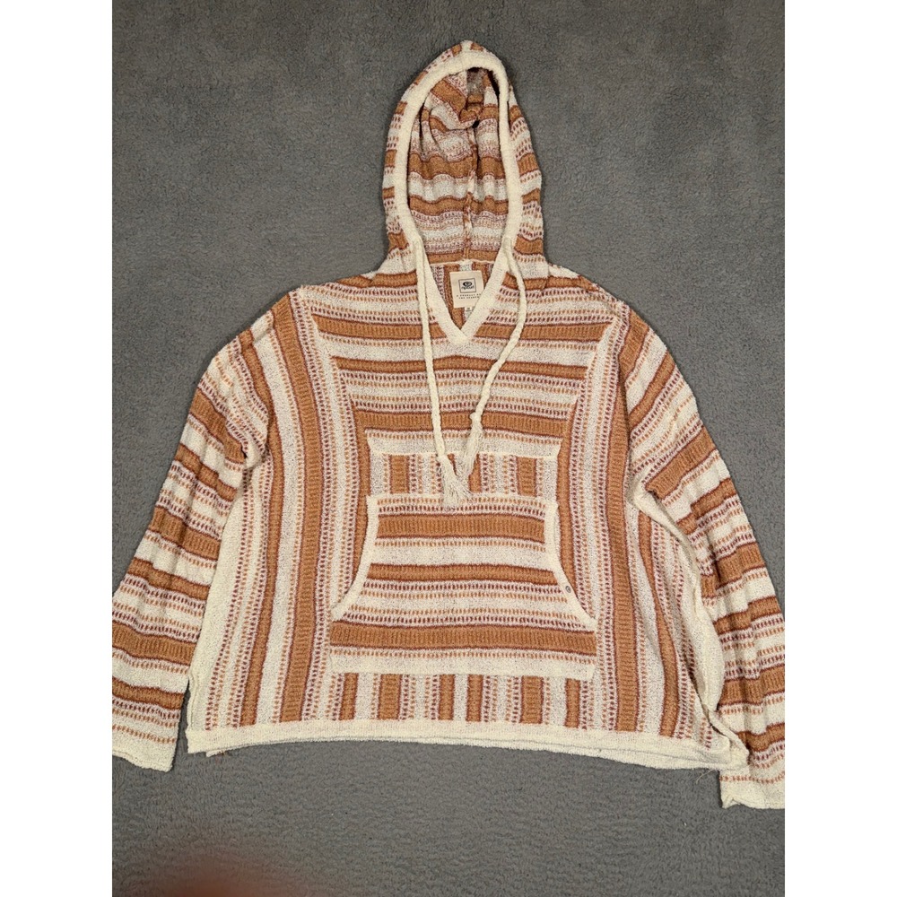 Rip Curl Womens Poncho Hoodie Pullover Striped Knit Sweater Beach Boho Medium